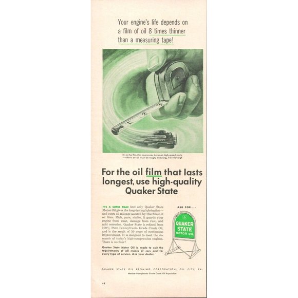 1954 Quaker State Motor Oil Vintage Print Ad (L6) - Picture 1 of 1